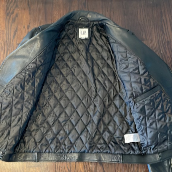 GAP Black Leather Moto Biker Jacket for Men M Excellent - Picture 3 of 11
